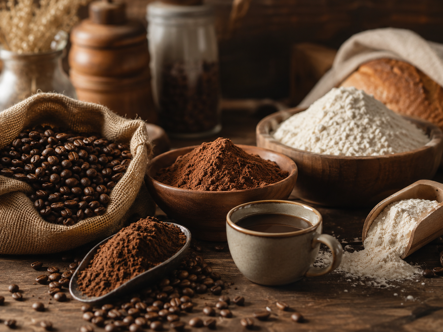Coffee cacao and flour